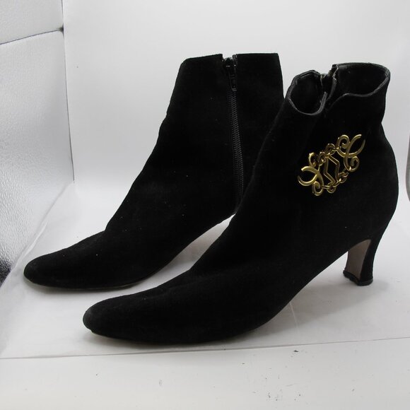 Norma B black suede ankle boots with gold accent and 3 inch heel 9N - Picture 3 of 7